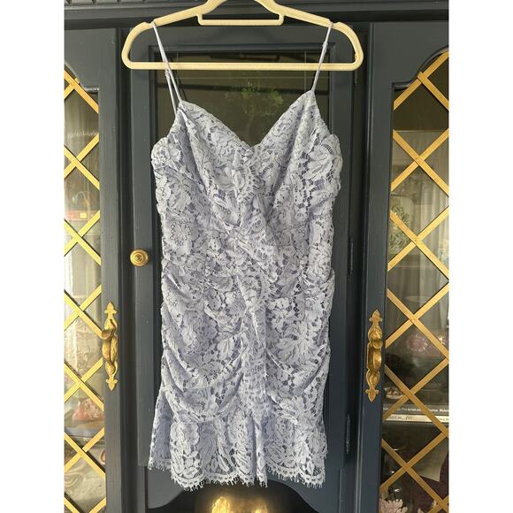 NBD Marvin Lace Mini Dress in Lilac Revolve Ruched HOCO Large Mini Cocktail - Picture 4 of 11